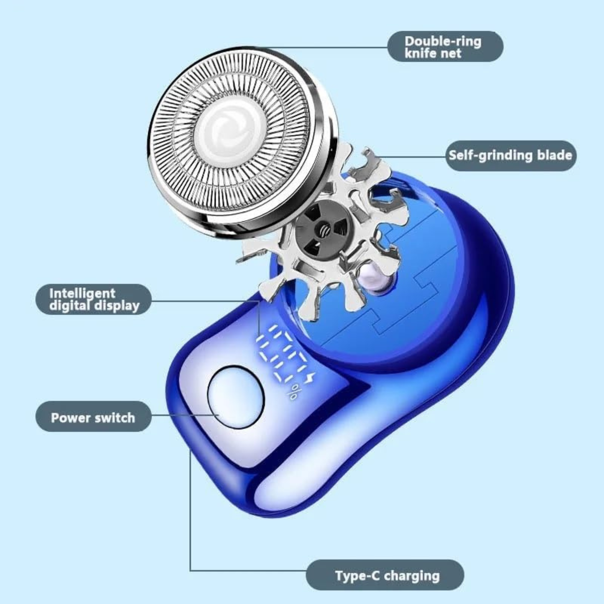 Mini Electric Shaver for Men Portable Beard TYPE-C Charging with Digital Power Display
